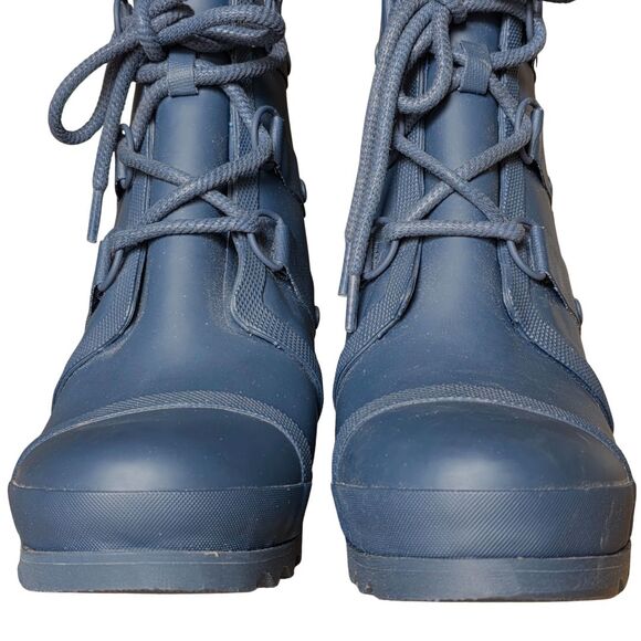 NWOT SOREL Joan Rain Ankle Wedge Boot Navy Blue Rubber Waterproof Women's Size 9 - Picture 3 of 16